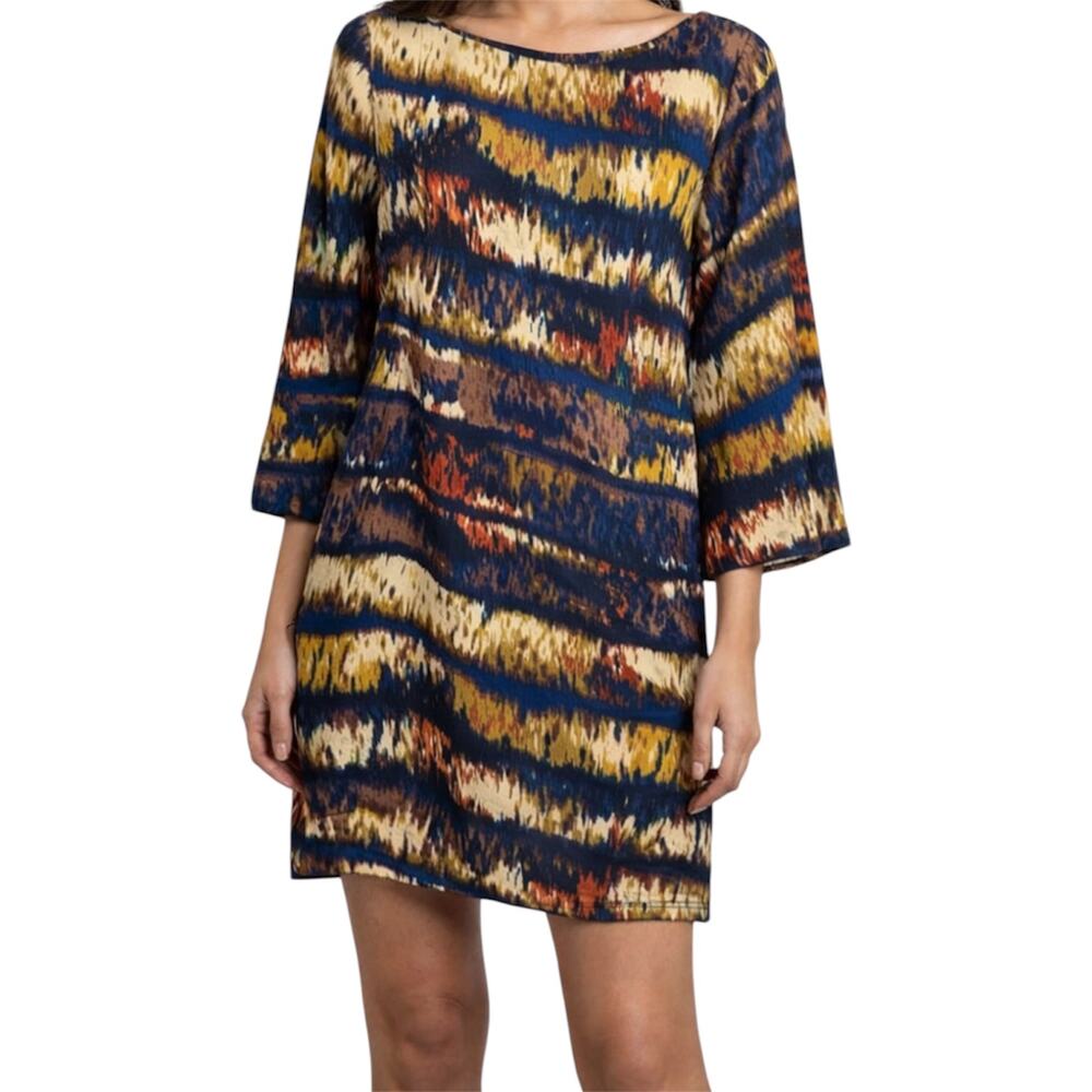 Amour Vert Ikat print shift dress navy mini dress